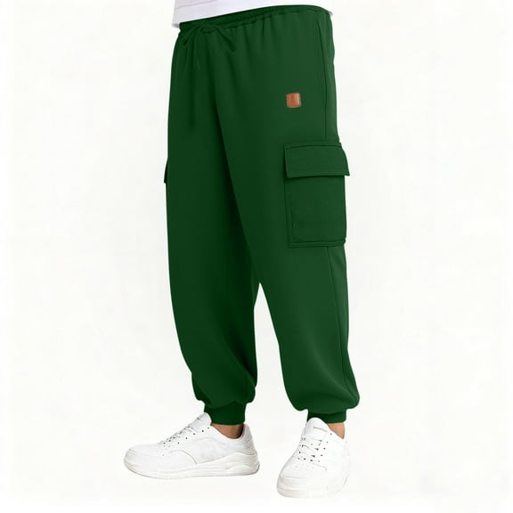 Cethrio Boys Cargo Sweatpants, Casual Elastic Waist Relaxed Fit Warm Winter Joggers Green Size 10-12