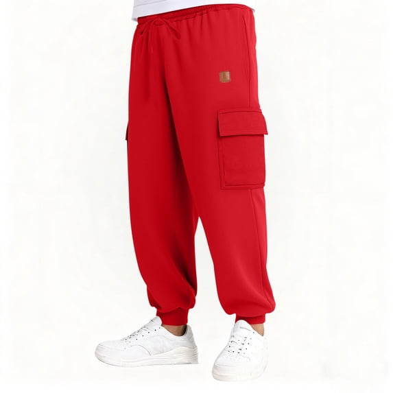 Cethrio Boys Cargo Sweatpants, Casual Relaxed Fit Elastic Waist Warm Winter Joggers Red Size 6