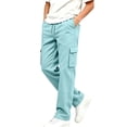 thumbnail image 1 of Cethrio Boys Cargo Sweatpants, Fleece-lined Open Bottom Multiple Pockets Elastic Waist Straight-leg Pants Light Blue Size 9-10 T, 1 of 7
