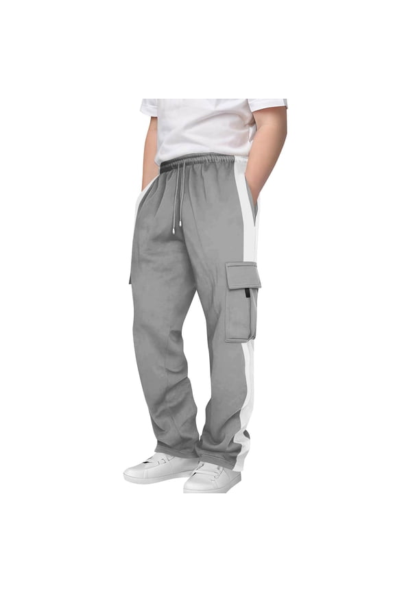 Boys Cargo Sweatpants Size 10-12, Open Bottom Casual Relaxed Fit Drawstring Athletic Pants Gray