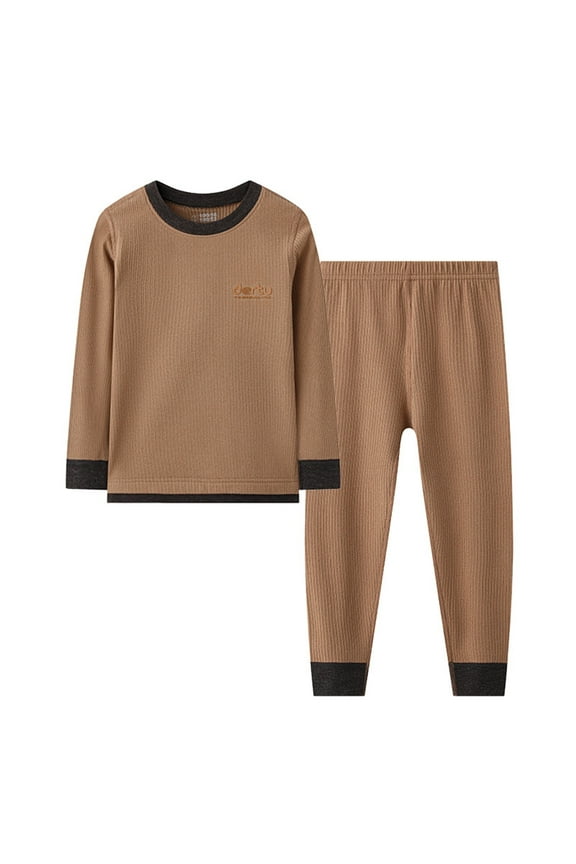 Boys Casual Pajama Sets, Pullover Long Sleeve 2 Piece Soft Boys' Sleepwear Brown Size 12-13 T