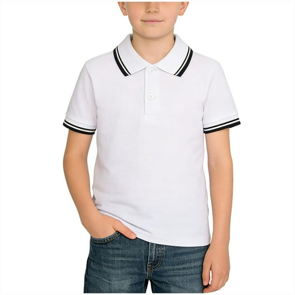 Cethrio Boys Casual Polo Shirts, Collared Cotton School Uniform Summer Short Sleeve Shirts Black Size 8