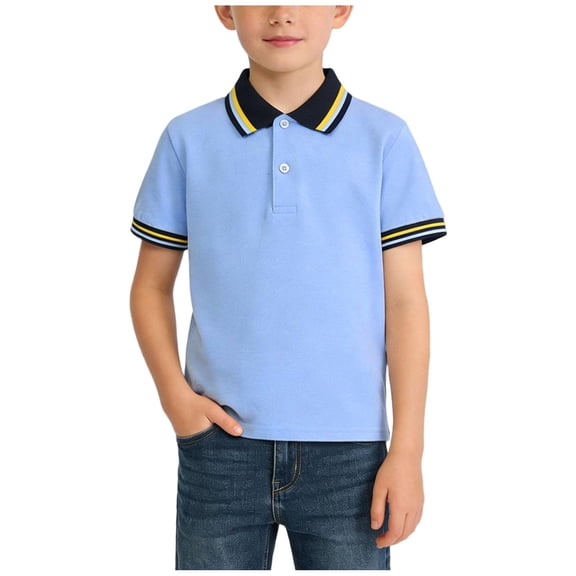 Cethrio Boys Casual Polo Shirts, Cotton School Uniform Collared Buttons Short Sleeve Shirts Blue Size 6