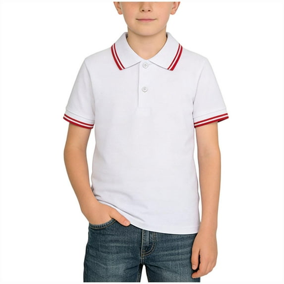 Cethrio Boys Casual Polo Shirts, School Uniform Summer Collared Cotton Short Sleeve Shirts Red Size 14-16