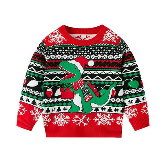 Cethrio Boys Christmas Sweaters, Printed Thermal Pullover Casual Christmas Clothing Red Size 6 T