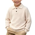 thumbnail image 1 of Cethrio Boys Collared Sweaters, Pullover Long Sleeve Fall Casual Knitted Tops Beige Size 9-10 T, 1 of 6