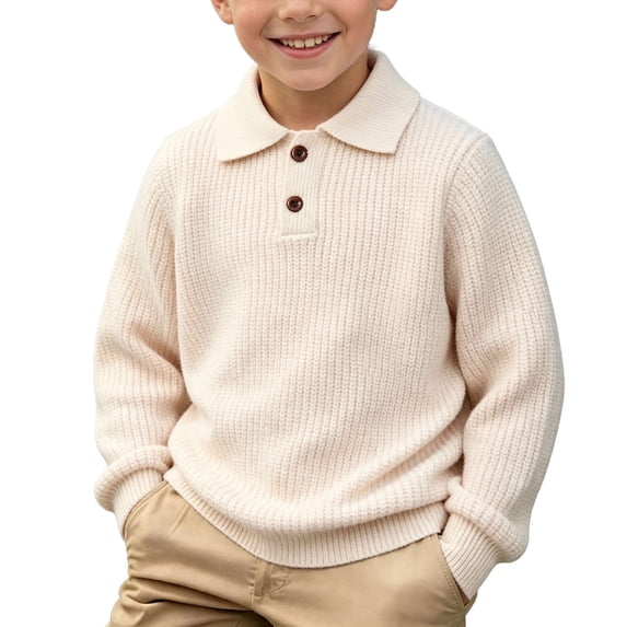 Cethrio Boys Collared Sweaters, Pullover Long Sleeve Fall Casual Knitted Tops Beige Size 9-10 T