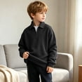 thumbnail image 1 of Cethrio Boys Collared Sweatshirts, Pullover Zipper Waffle Knit Long Sleeve Fall Tops Black Size 13-14 T, 1 of 7