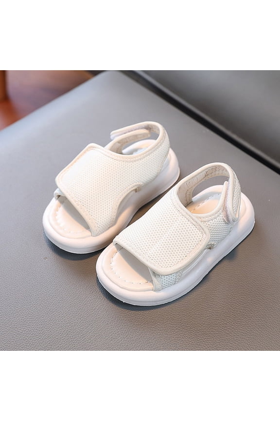 Boys Comfort Sandals, Casual Adjustable Non-slip Open Toe Kids Summer Shoes Beige Size 12（Little Kids)
