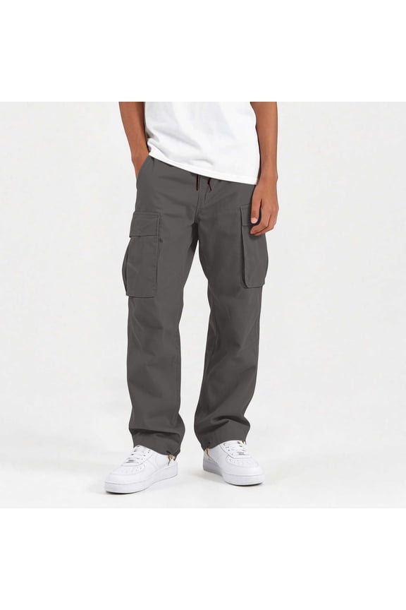 Boys Cotton Cargo Pants, Multiple Pockets Elastic Waist Fall Casual Straight-leg Pants Dark Gray Size 8