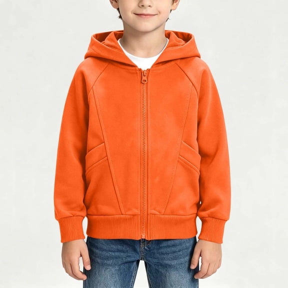 Cethrio Boys Cotton Hoodies, Casual Lightweight Long Sleeve Zip up Kids Fall Jackets with Pockets Orange Size 9-10 T