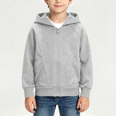 Cethrio Boys Cotton Hoodies Size 10-12, Zip up Long Sleeve Casual Lightweight Kids Fall Jackets with Pockets Gray
