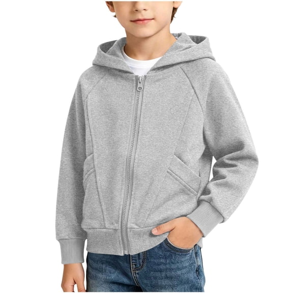 Cethrio Boys Cotton Jackets, Long Sleeve Casual Lightweight Zip up Kids Fall Hoodies with Pockets Gray Size 3-4 T