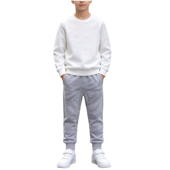 Cethrio Boys Cotton Outfit Sets, Casual 2 Piece Long Sleeve Crew Neck Boys' Clothing Sets Gray Size 11-12 T