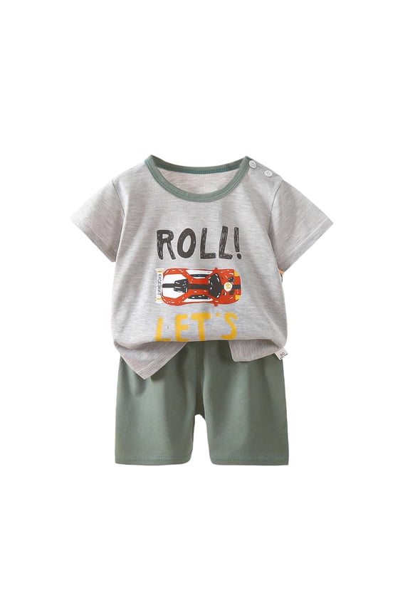 Boys Cotton Outfit Sets, Fashion Summer Printed Short Sleeve Kids' Clothing Sets Multicolor Size 5-6 T