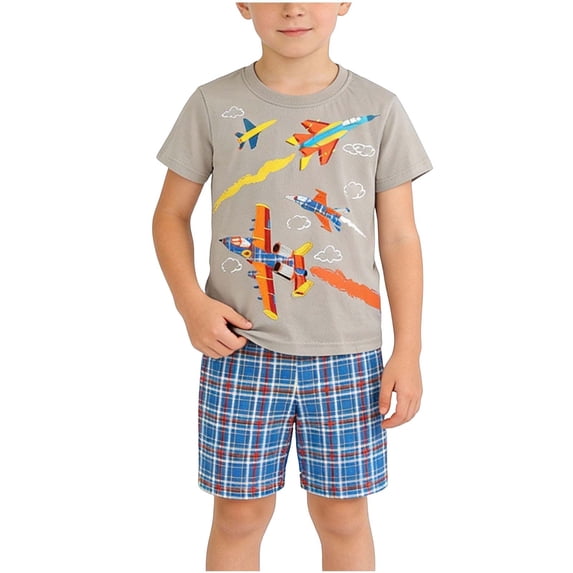 Cethrio Boys Cotton Outfit Sets Size 8, Graphic Short Sleeve 2 Piece Kids Summer Clothing Sets Gray Size 8