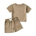 thumbnail image 1 of Cethrio Boys Cotton Outfit Sets, Summer Solid Color Short Sleeve T-shirts and Shorts Brown Size 5T, 1 of 7