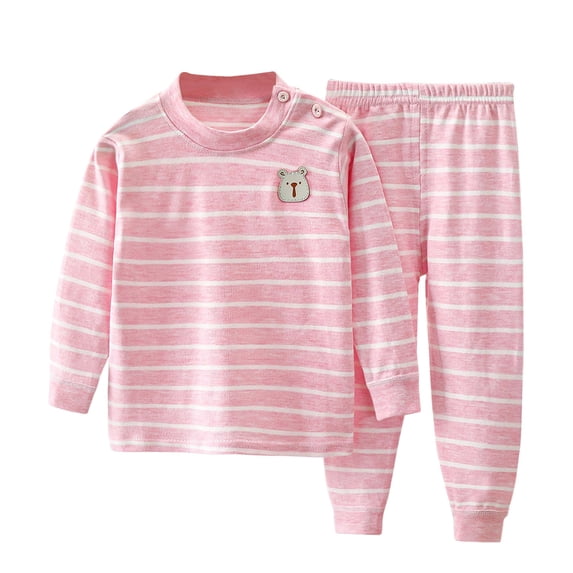 Cethrio Boys Cotton Pajama Sets, 2 Piece Crewneck Long Sleeve Comfy Boys Sleepwear Pink Size 6-12 Months