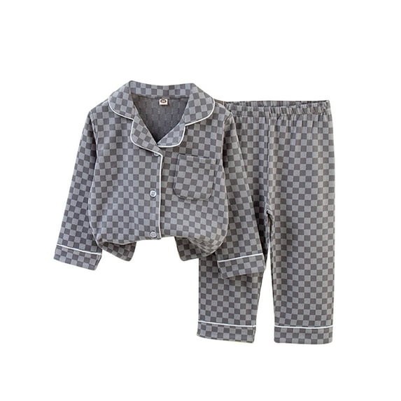 Cethrio Boys Cotton Pajama Sets, Collared 2-piece Long Sleeve Comfy Sleepwear Sets Gray Size 4-5T