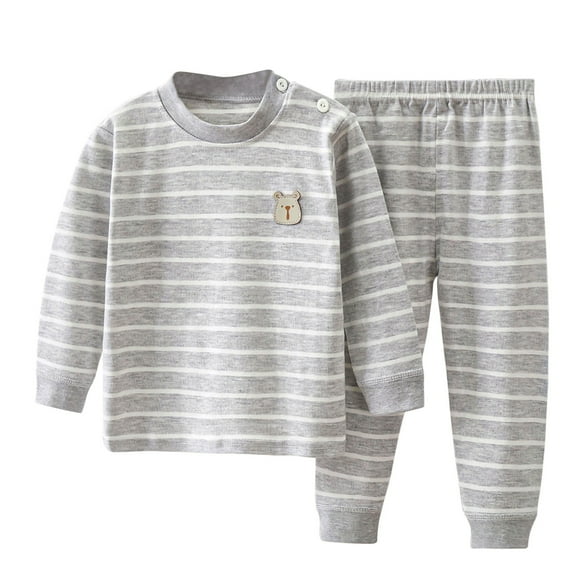Cethrio Boys Cotton Pajama Sets, Comfy 2 Piece Crewneck Long Sleeve Boys Sleepwear Gray Size 1-2 T