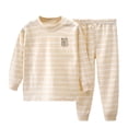 thumbnail image 1 of Cethrio Boys Cotton Pajama Sets, Comfy Crewneck 2 Piece Long Sleeve Boys Sleepwear Khaki Size 6-12 Months, 1 of 6