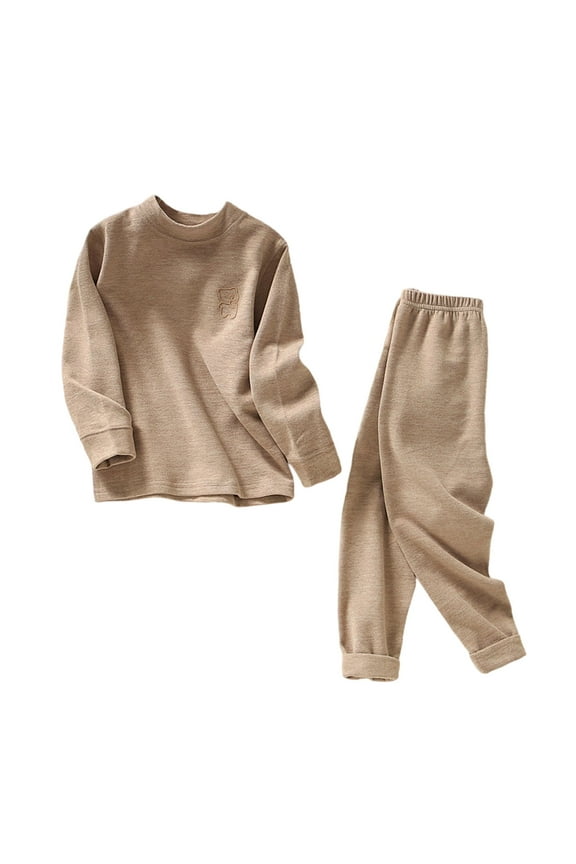 Boys Cotton Pajama Sets, Comfy Thermal Soft 2 Piece Boys' Sleepwear Coffee Size 10-12T