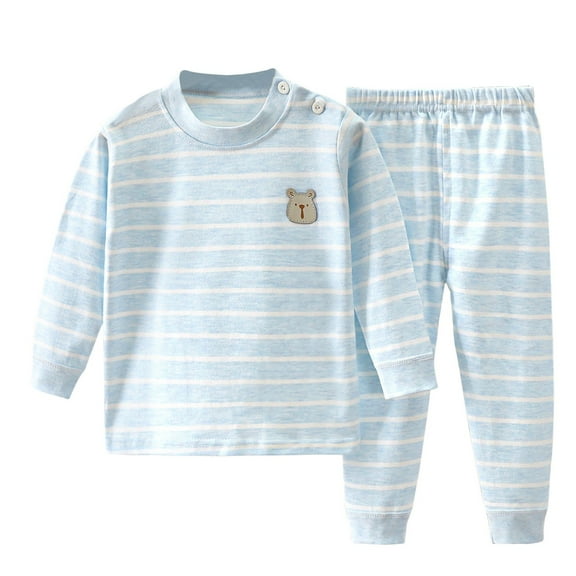 Cethrio Boys Cotton Pajama Sets, Crewneck Comfy 2 Piece Long Sleeve Boys Sleepwear Blue Size 8