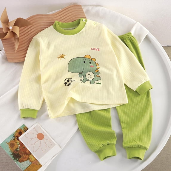 Cethrio Boys Cotton Pajama Sets, Long Sleeve Crewneck 2 PC Graphic Boys' Sleepwear Mint Green Size 1-2 T