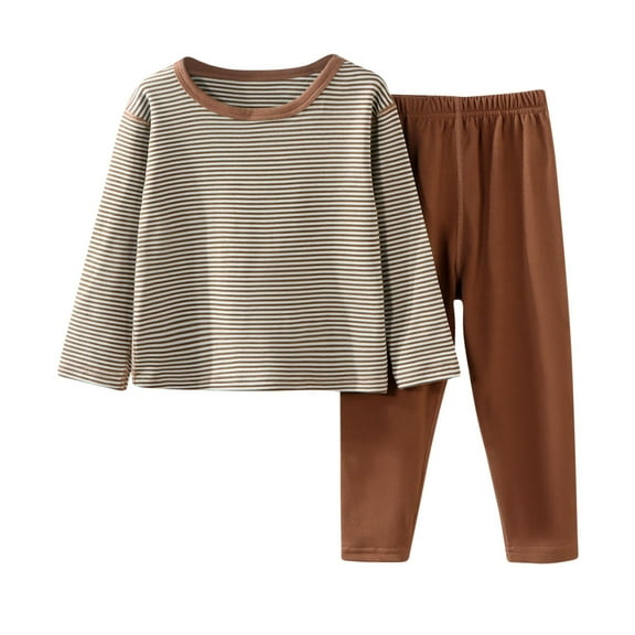 Cethrio Boys Cotton Pajama Sets, Long Sleeve Winter Comfy Thermal Boys' Sleepwear Coffee Size 10-12T