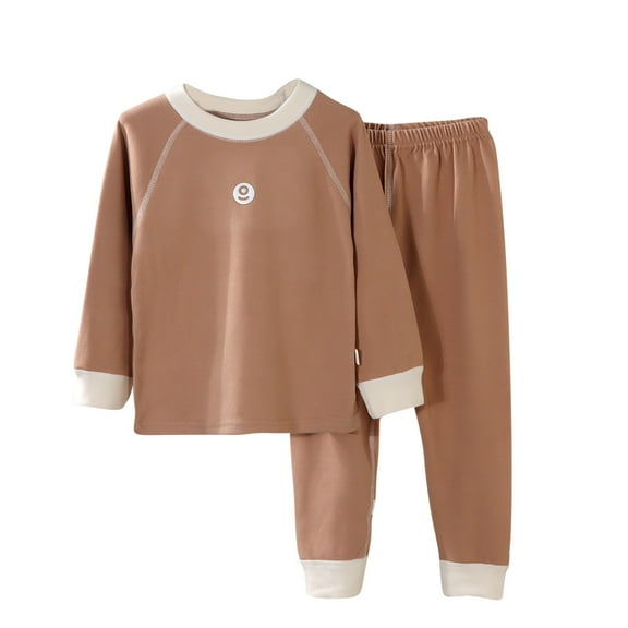 Cethrio Boys Cotton Pajama Sets, Long Sleeve Winter Soft Thermal Boys' Sleepwear Coffee Size 14