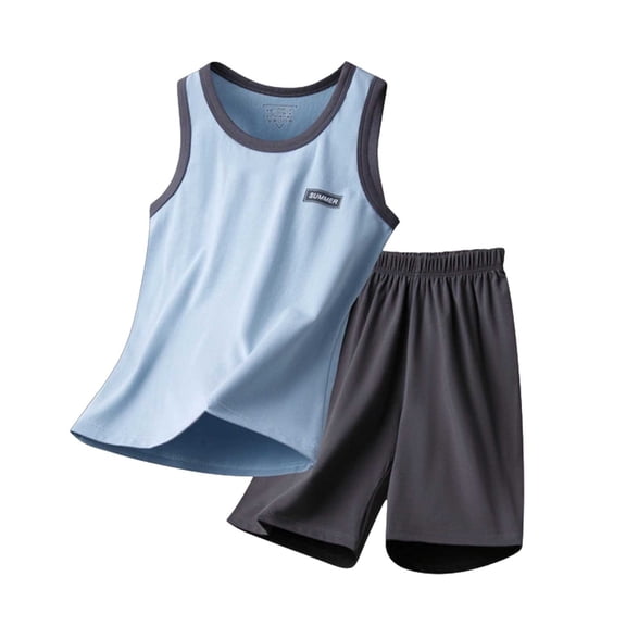 Cethrio Boys Cotton Pajama Sets, Sleeveless 2 PC Summer Soft Kids Clothing Sets Sky Blue Size 7-8 T