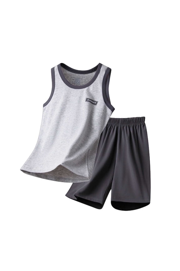 Boys Cotton Pajama Sets, Soft 2 PC Sleeveless Summer Kids Clothing Sets Gray Size 7-8 T