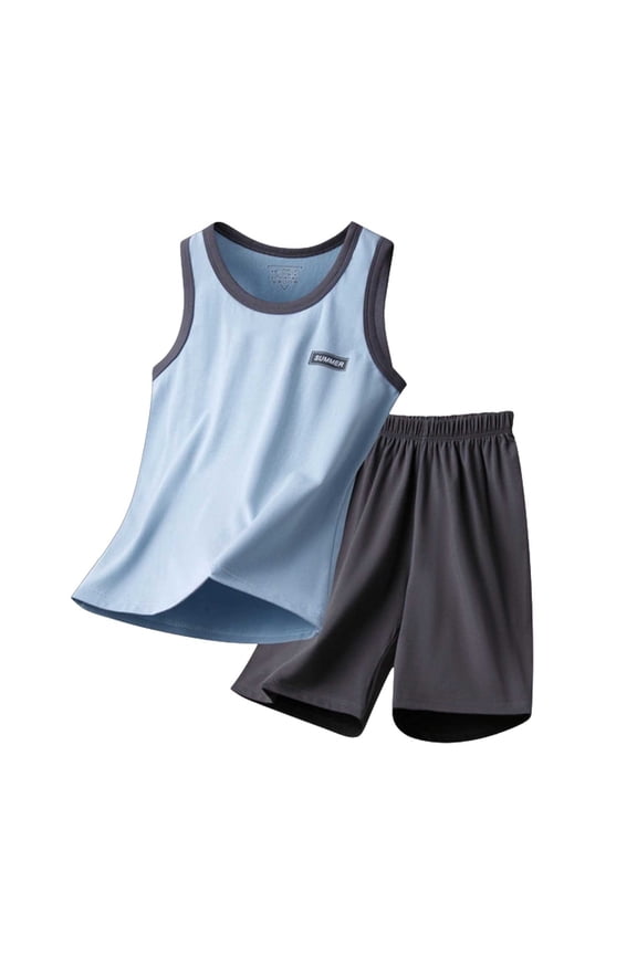 Boys Cotton Pajama Sets, Summer Soft 2 PC Sleeveless Kids Clothing Sets Sky Blue Size 14-15 T