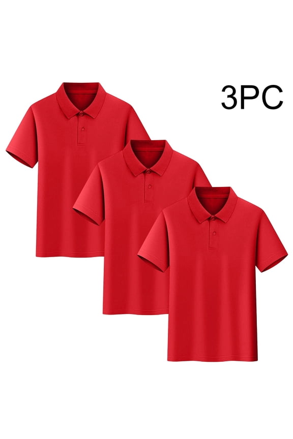 Boys Cotton Polo Shirts, 3 Piece Summer Collared School Uniform Kids Short Sleeve Tops Red Size 14