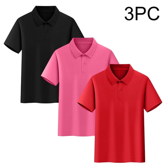 Cethrio Boys Cotton Polo Shirts, Collared School Uniform Casual 3 Piece Kids Short Sleeve Shirts Black Size 5T