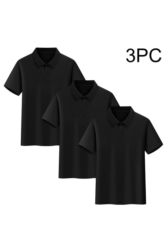Boys Cotton Polo Shirts, Collared School Uniform Summer 3 Piece Kids Short Sleeve Tops Black Size 10
