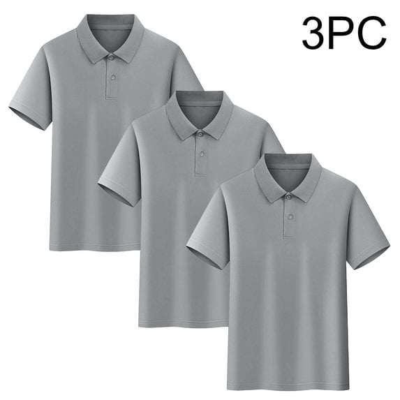 Cethrio Boys Cotton Polo Shirts, Collared Short Sleeve Summer 3 Piece Kids School Uniform Shirts Gray Size 6