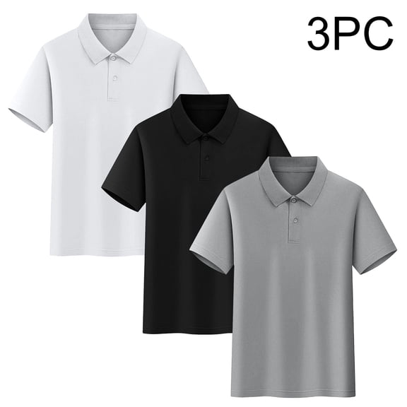 Cethrio Boys Cotton Polo Shirts Size 10-12, Casual 3 Piece Collared Short Sleeve Kids School Uniform Shirts Gray Size 10