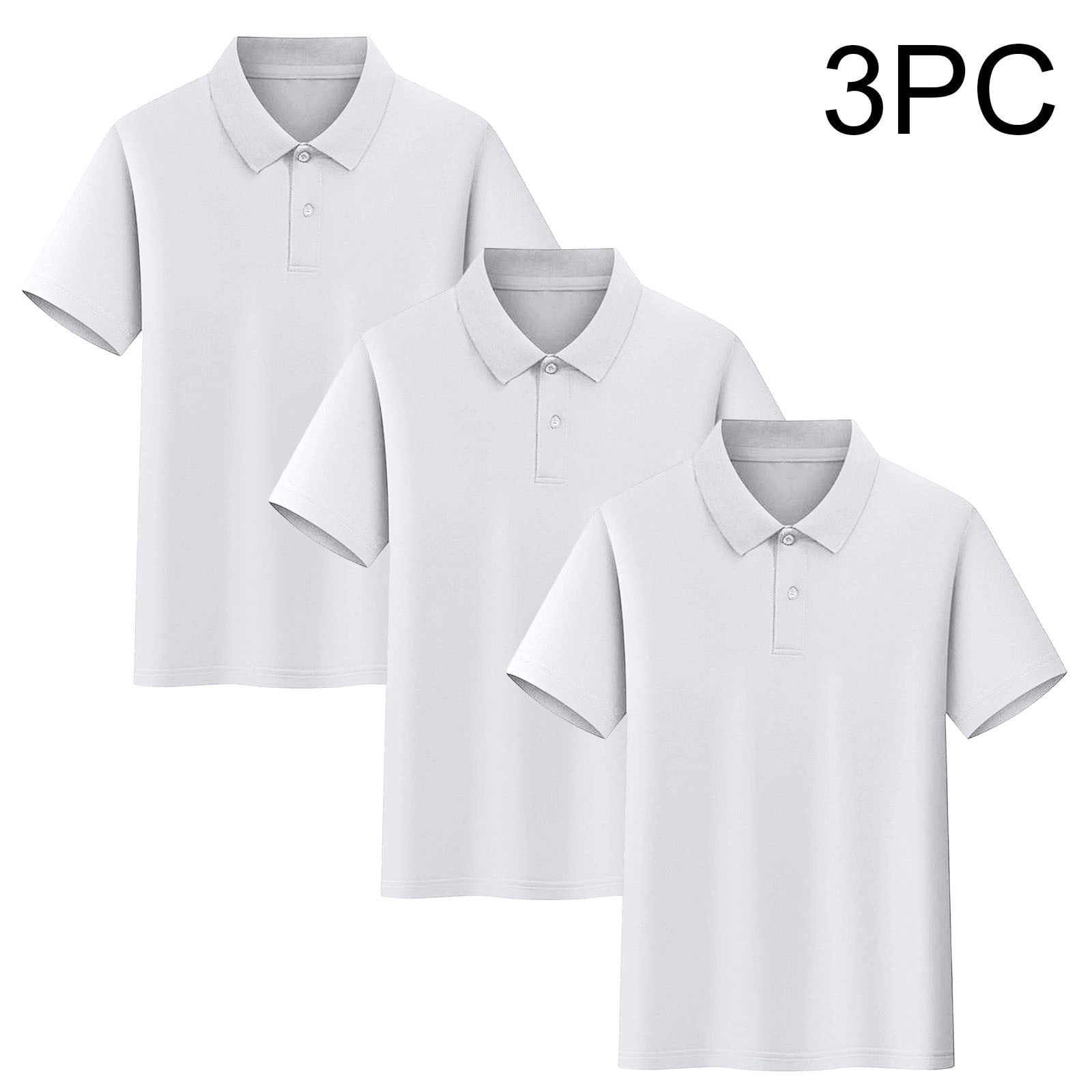 Boys Cotton Polo Shirts Size 10-12, Short Sleeve Summer 3 Piece Collared Kids School Uniform Shirts White Size 10