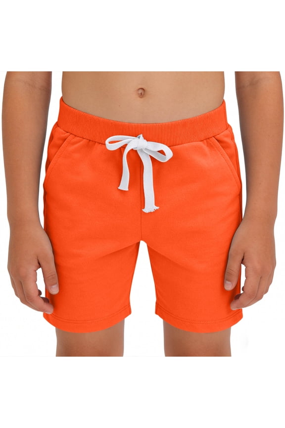 Boys Cotton Shorts, Above the Knee Casual Summer Elastic Waist Athletic Shorts Orange Size 0-12 Months