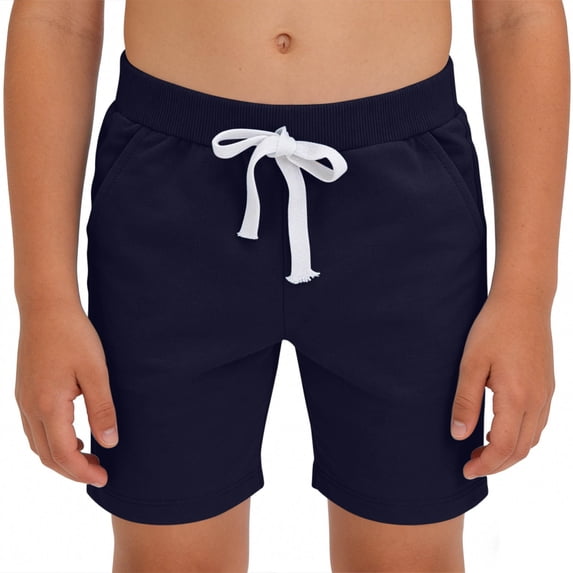 Cethrio Boys Cotton Shorts, Casual Elastic Waist Above the Knee Summer Athletic Shorts Navy Size 8