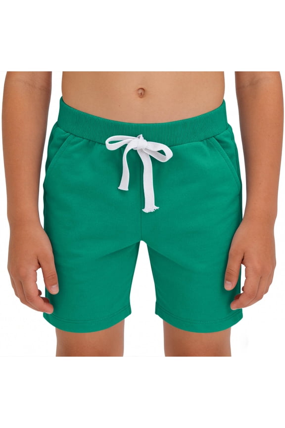 Boys Cotton Shorts, Elastic Waist Casual Above the Knee Summer Athletic Shorts Green Size 8