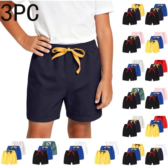 Cethrio Boys Cotton Shorts Size 6, Sports Drawstring 3PC Elastic Waist Kids Athletic Shorts Navy