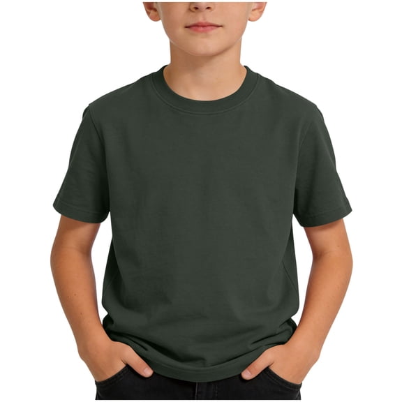 Cethrio Boys Cotton T-shirts, Casual Crew Neck Short Sleeve Soft Summer Tops for Boy Army Green Size 8