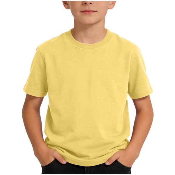 Cethrio Boys Cotton T-shirts, Casual Soft Crew Neck Short Sleeve Summer Tops for Boy Yellow Size 6