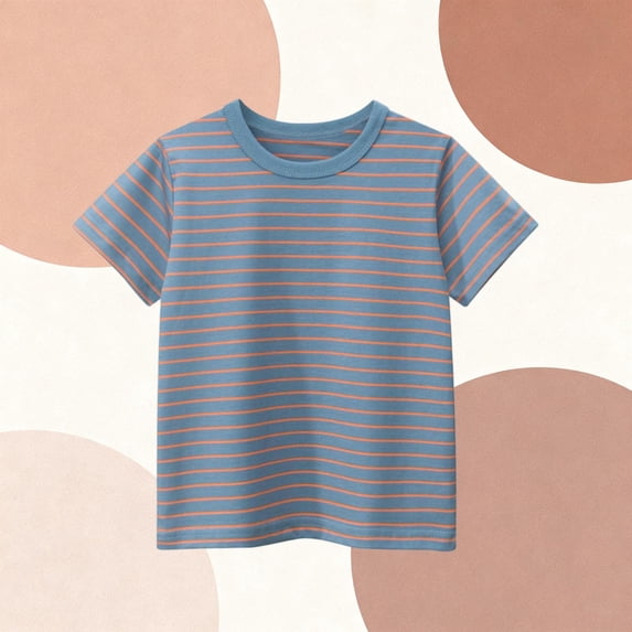 Cethrio Boys Cotton T-shirts, Crew Neck School Short Sleeve Striped Summer Tops for Boy Orange Size 8