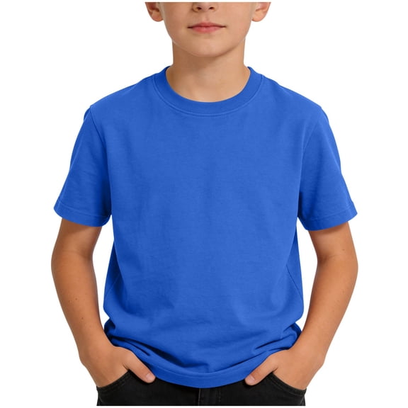 Cethrio Boys Cotton T-shirts, Crew Neck Soft Short Sleeve Casual Summer Tops for Boy Blue Size 14-16