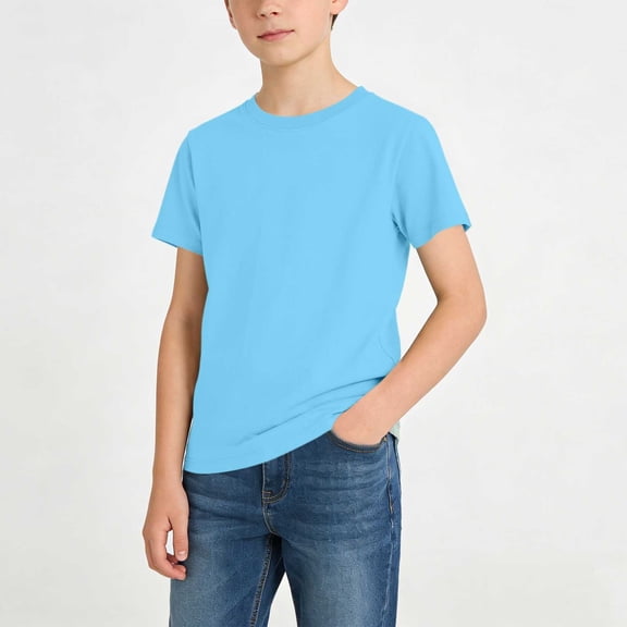 Cethrio Boys Cotton T-shirts, Short Sleeve Crew Neck Soft Casual Summer Tees Tops Sky Blue Size 8