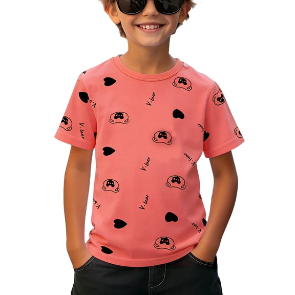 Cethrio Boys Cotton T-shirts, Short Sleeve Printed Summer Casual Boys Tees Multicolor Size 8