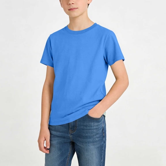 Cethrio Boys Cotton T-shirts, Short Sleeve Soft Casual Crew Neck Summer Tees Tops Blue Size 14-16